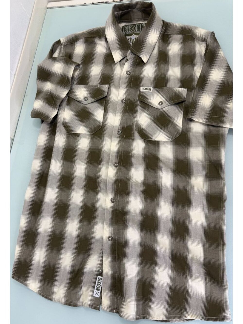 Dixxon Free Man Shirt Mens M Bamboo Short Sleeve Snap Button Military Green